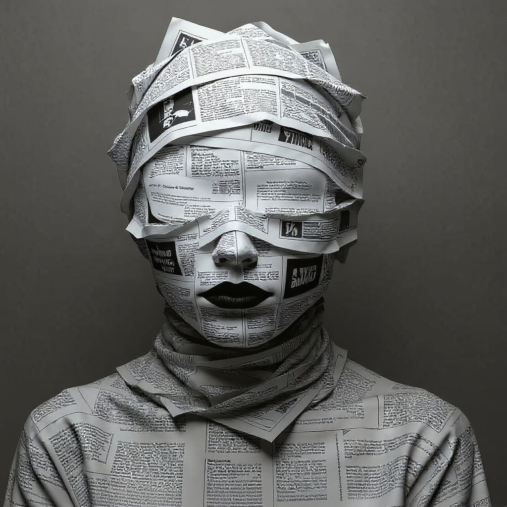 Dramatic Newspaper Head Portrait in Black and White