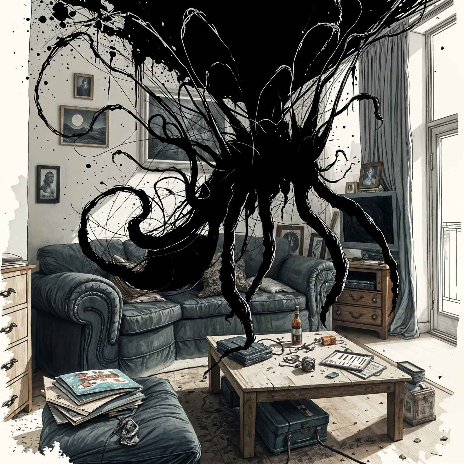 Ink Splatter Creature Emerges from Shadows