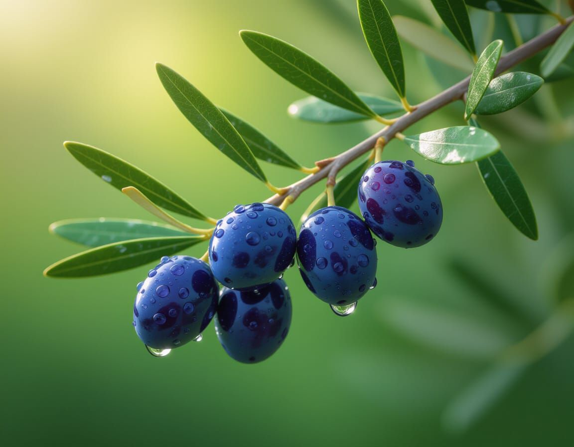Photorealistic Olive Branch with Droplets in High Definition