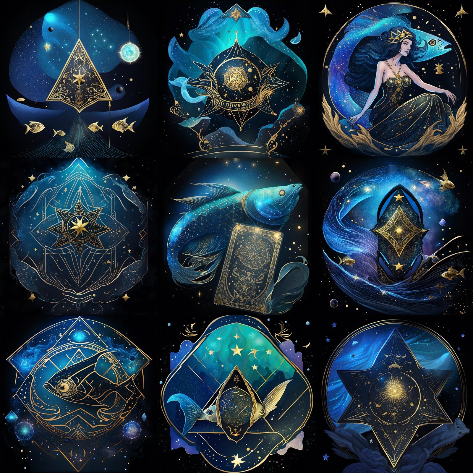 Astral Fish Tarot Card in Art Nouveau Style