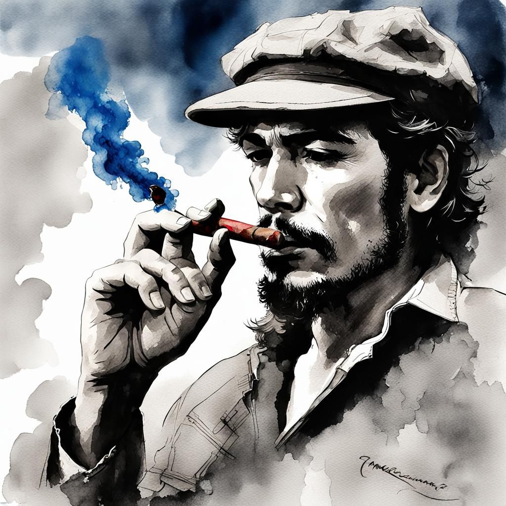 Ernesto Guevara de la Serna: Ink Drawing with Accents