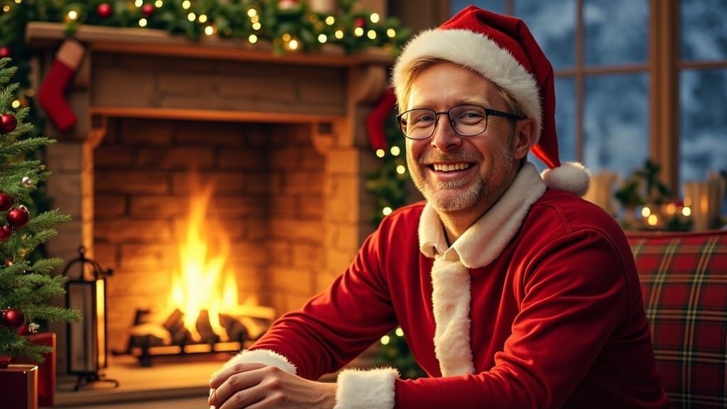 Jolly Santa Claus in Cozy Christmas Setting