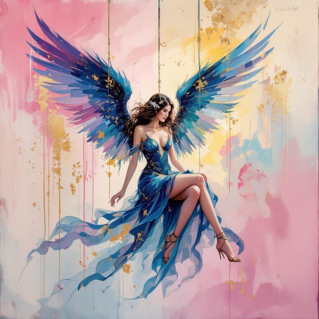 Fashion-Forward Fallen Angel in Mixed Media