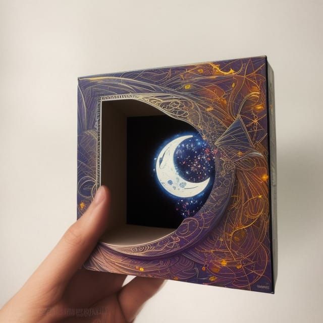 Crescent Moon in a Box: Digital Art