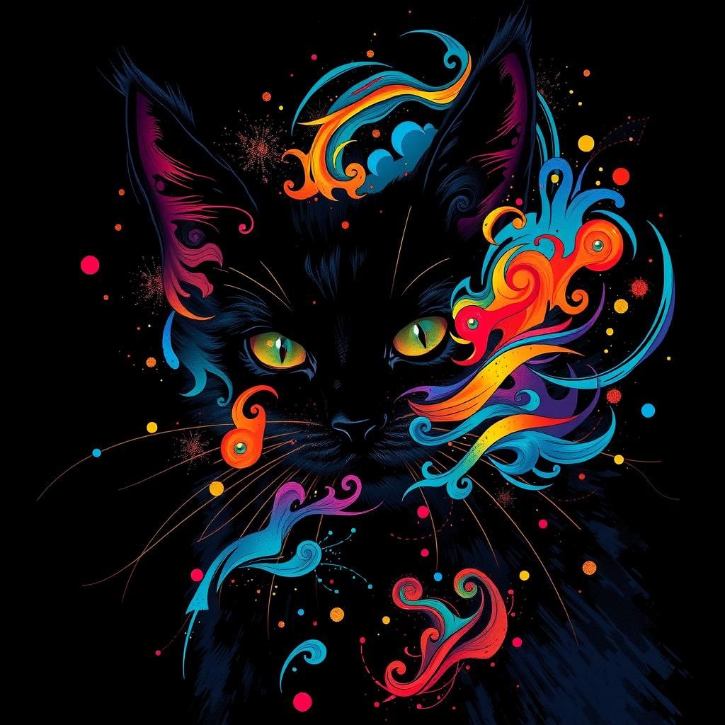 Enigmatic Cat in Van Gogh Atomic Color Burst