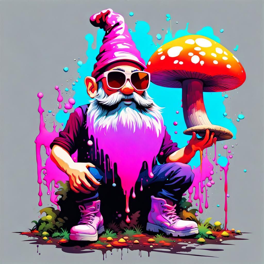 Gnome with Glowing Mushroom in Graffiti Art