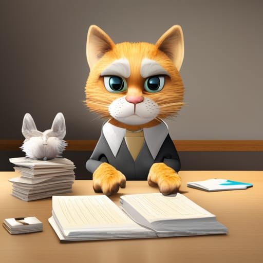 Cat Accountant Hard at Work with Paperwork