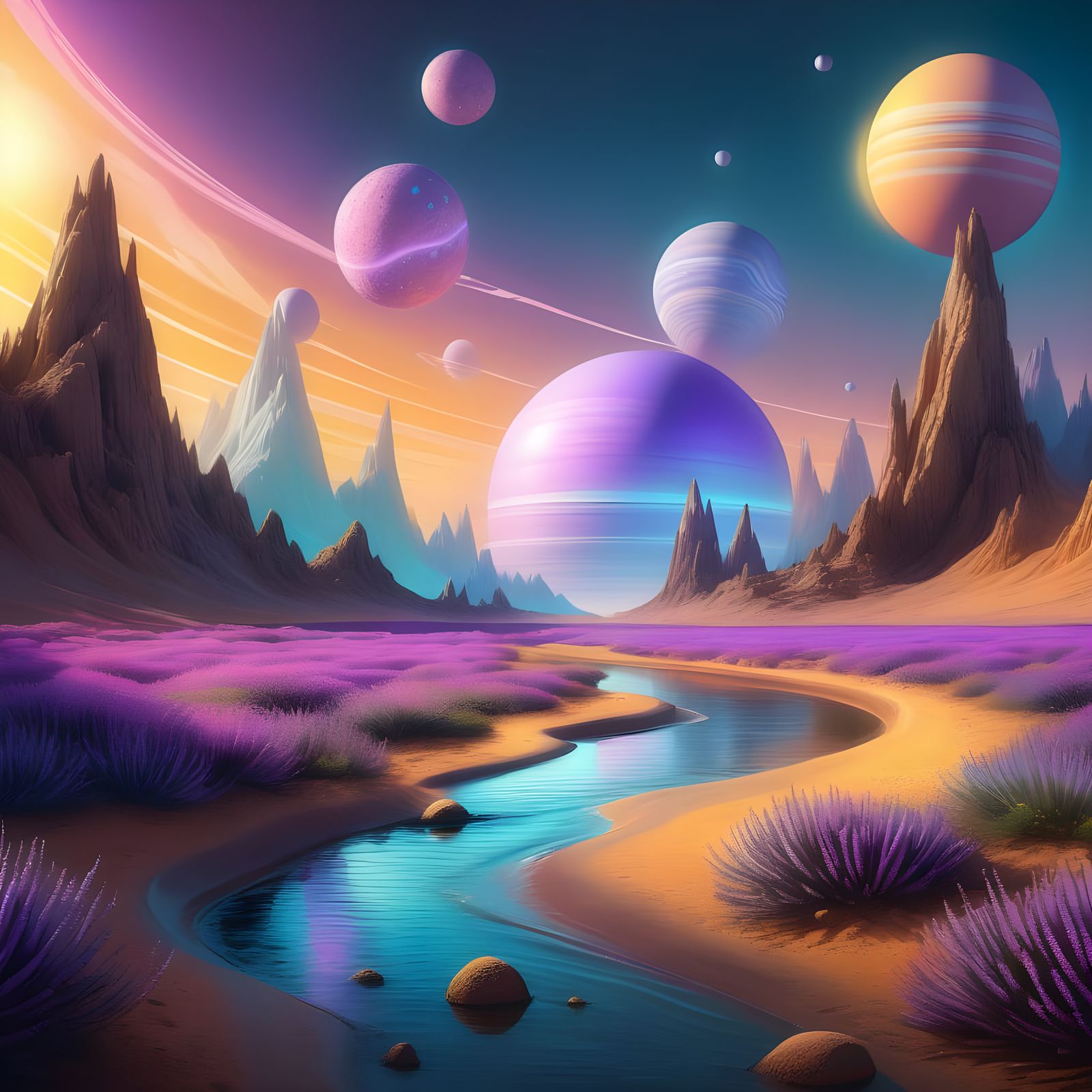 Surreal Cosmic Dreamscape in Pastel Hues