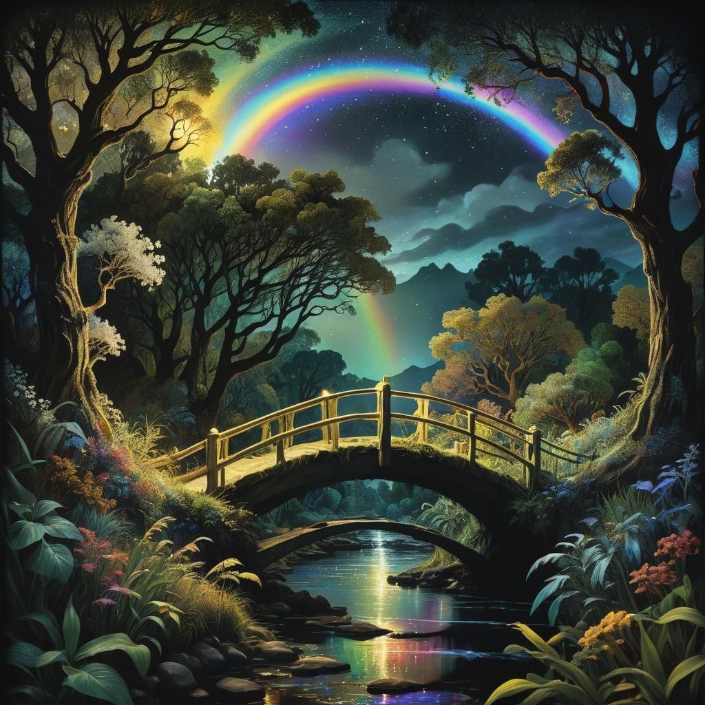 Rainbow Bridge Over Dark Jungle: Van Gogh-Style