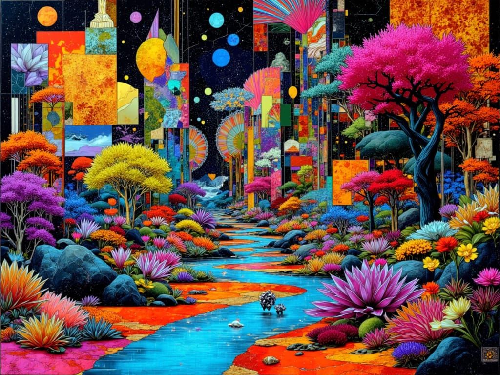 Kaleidoscopic Fractal Collage in Cyberpunk Style