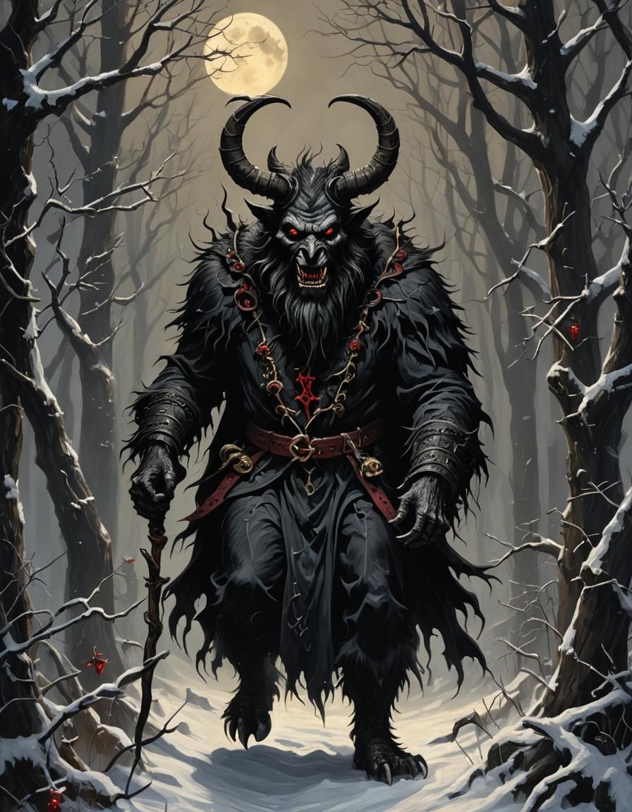 Gothic Krampus in Dark Christmas Folk Art
