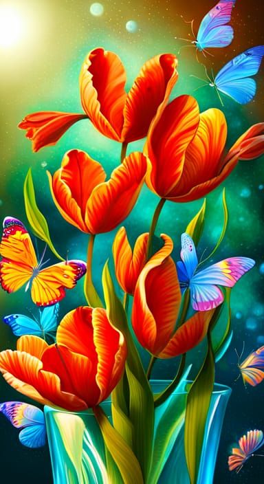 Celestial Tulips in Magical Vase Still Life