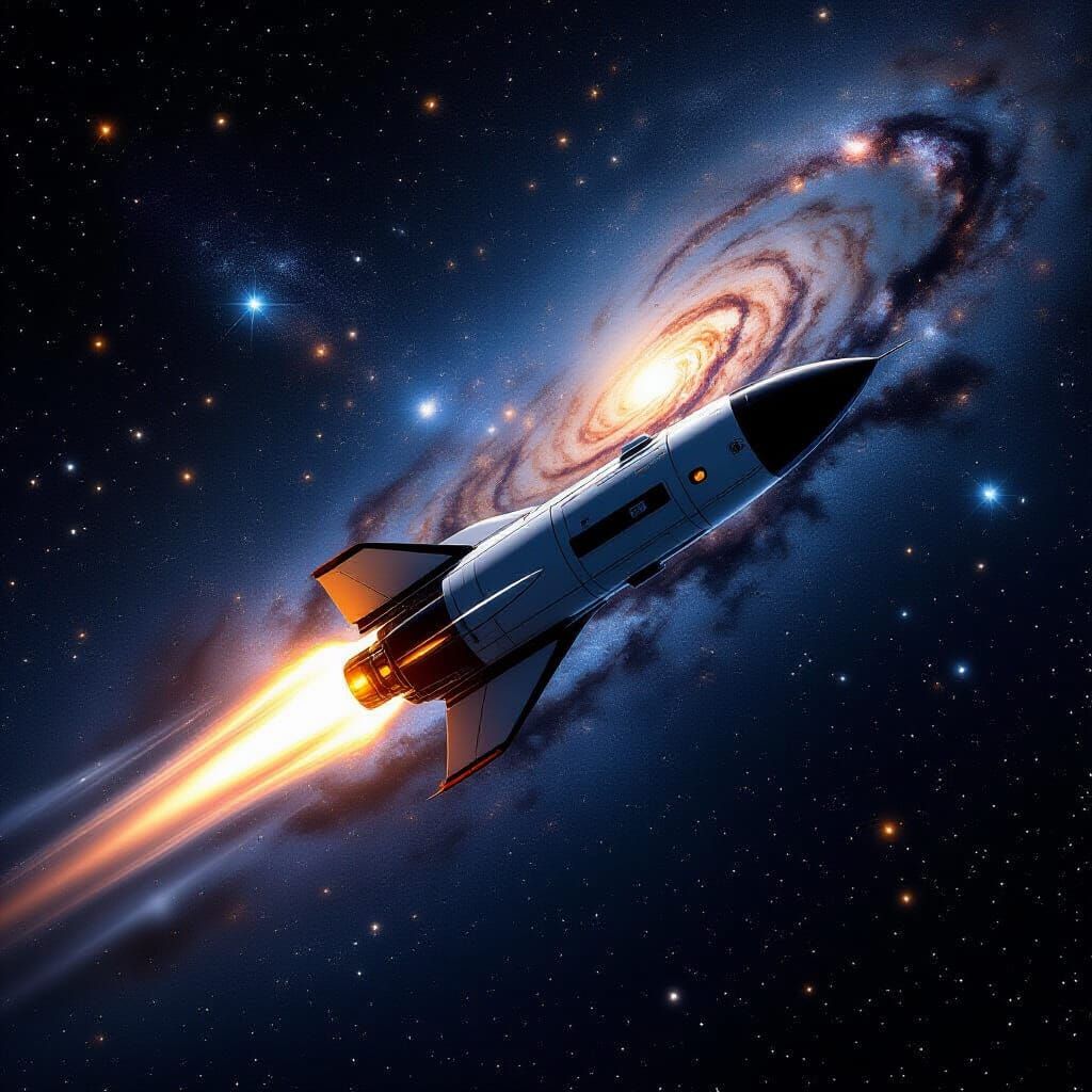 Rocket Ship Soaring Through Space in Hyperrealism