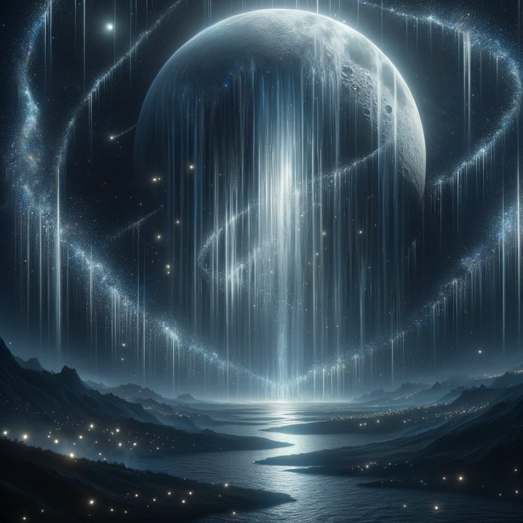 Celestial Waterfall Cascading from the Moon