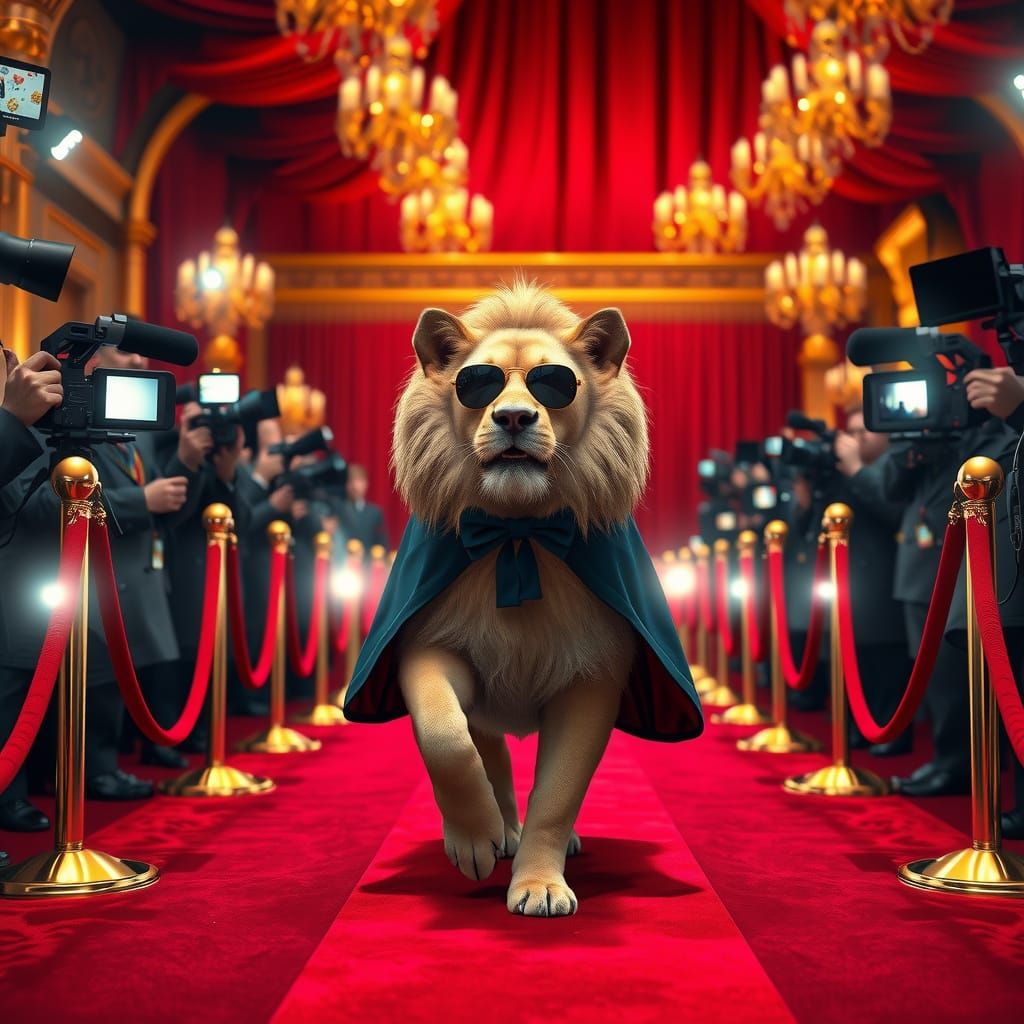 Glamorous Lion Struts Red Carpet at Hollywood-Style Award Sh...