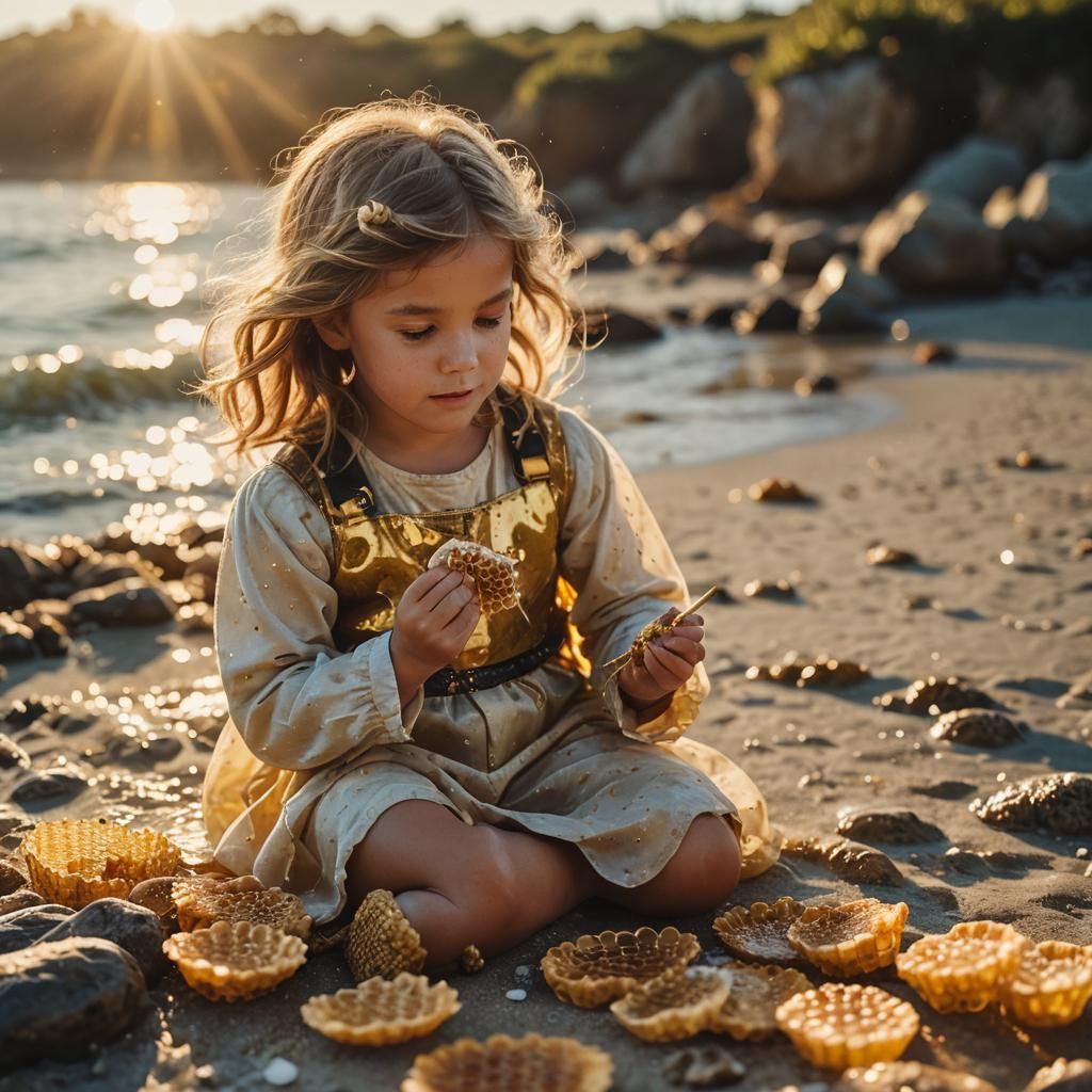 Girl Bee Eating Honeycomb, Impressionist Film Still