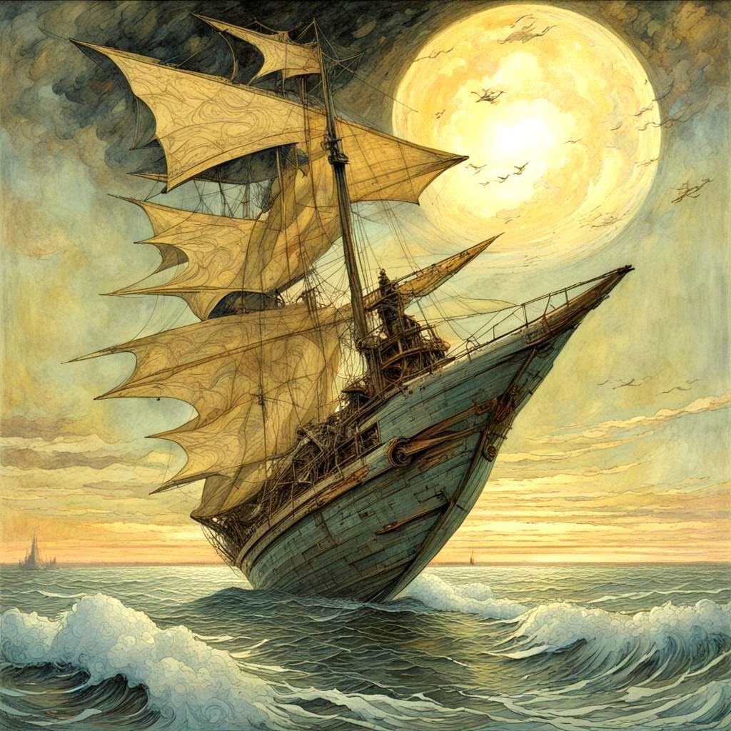 Cosmic Sailboat in Epic Futurism Style