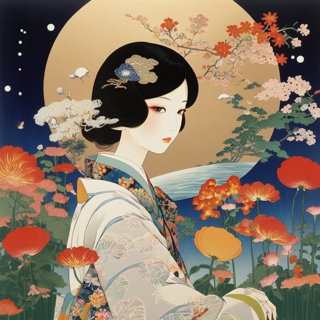 Surreal Japanese Folklore Character in Chiho Aoshima Style
