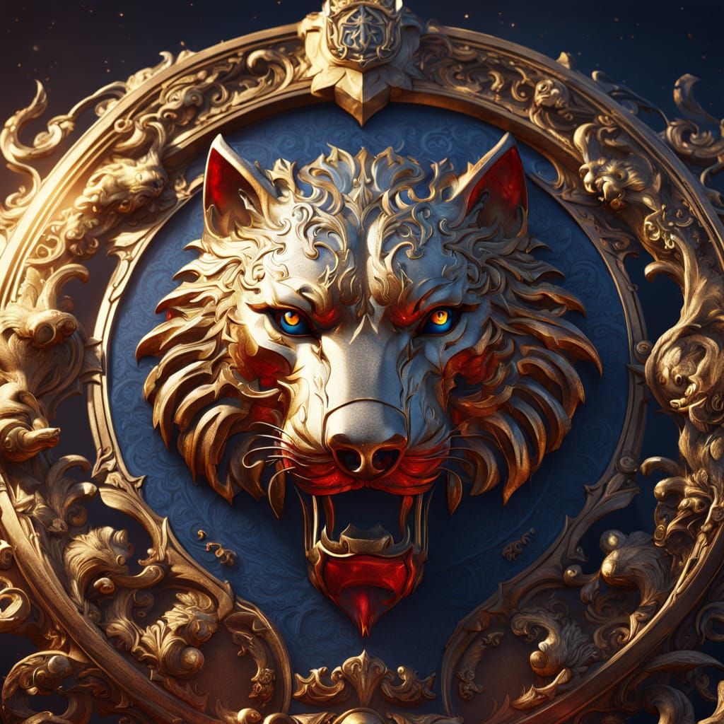 Ornate Rodgers Family Crest with Wolf and Panther