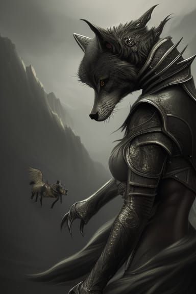 Dark Fantasy Wolf Girl in Detailed Armor