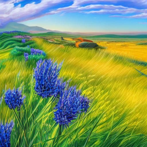 Surrealist Field of Dreams in Gold and Blue