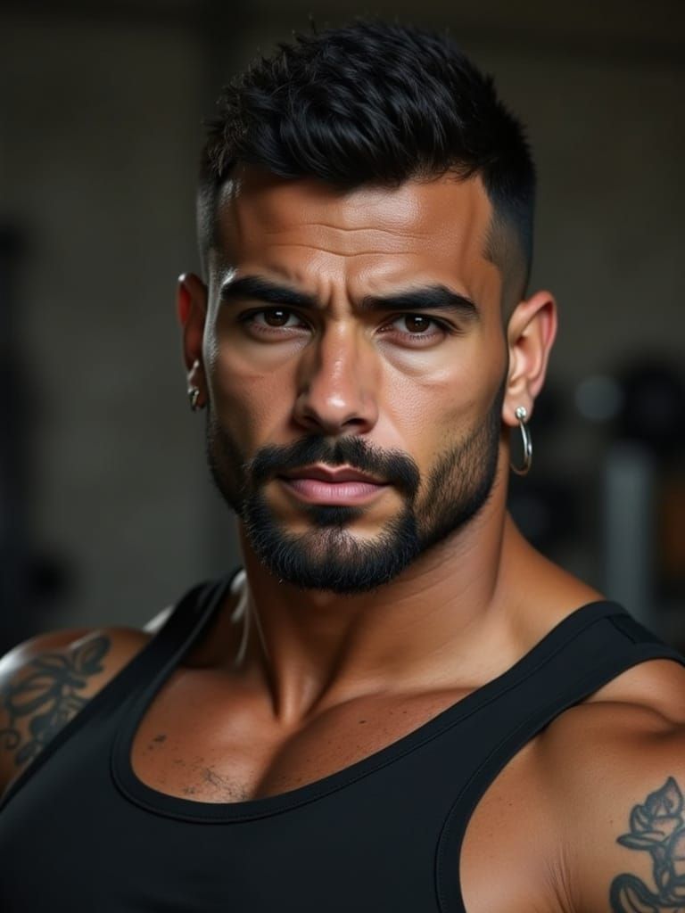 Head and shoulder portait of a muscular man in the gym
