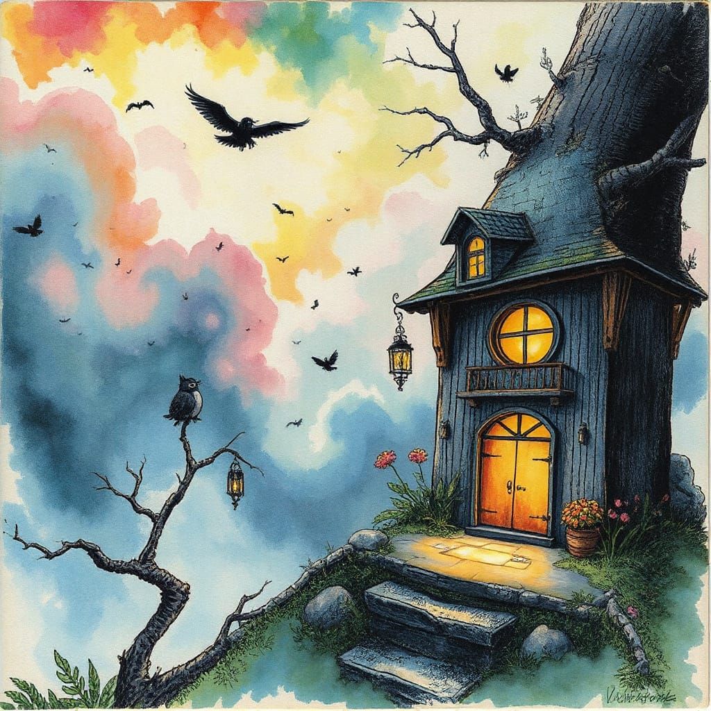 Mystical Scene: The Whisper, in Children's Book Style