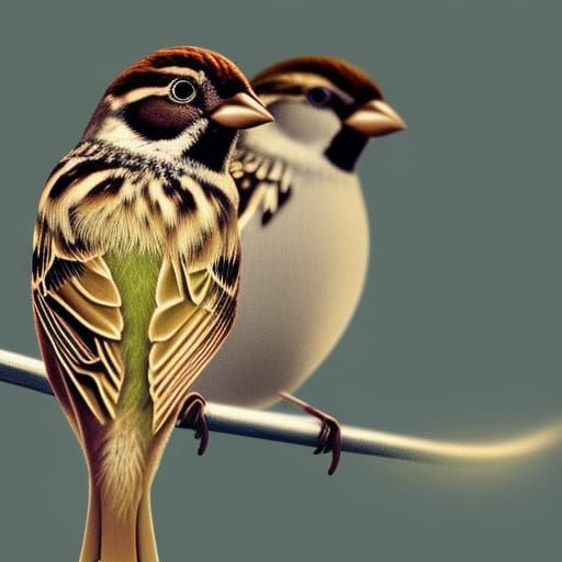 Hyperrealistic Spring Sparrows in Splash Art Style