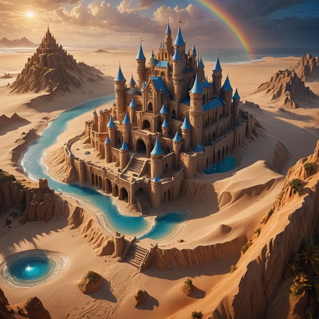 Fantastical Sand Castle with Crystal Formations