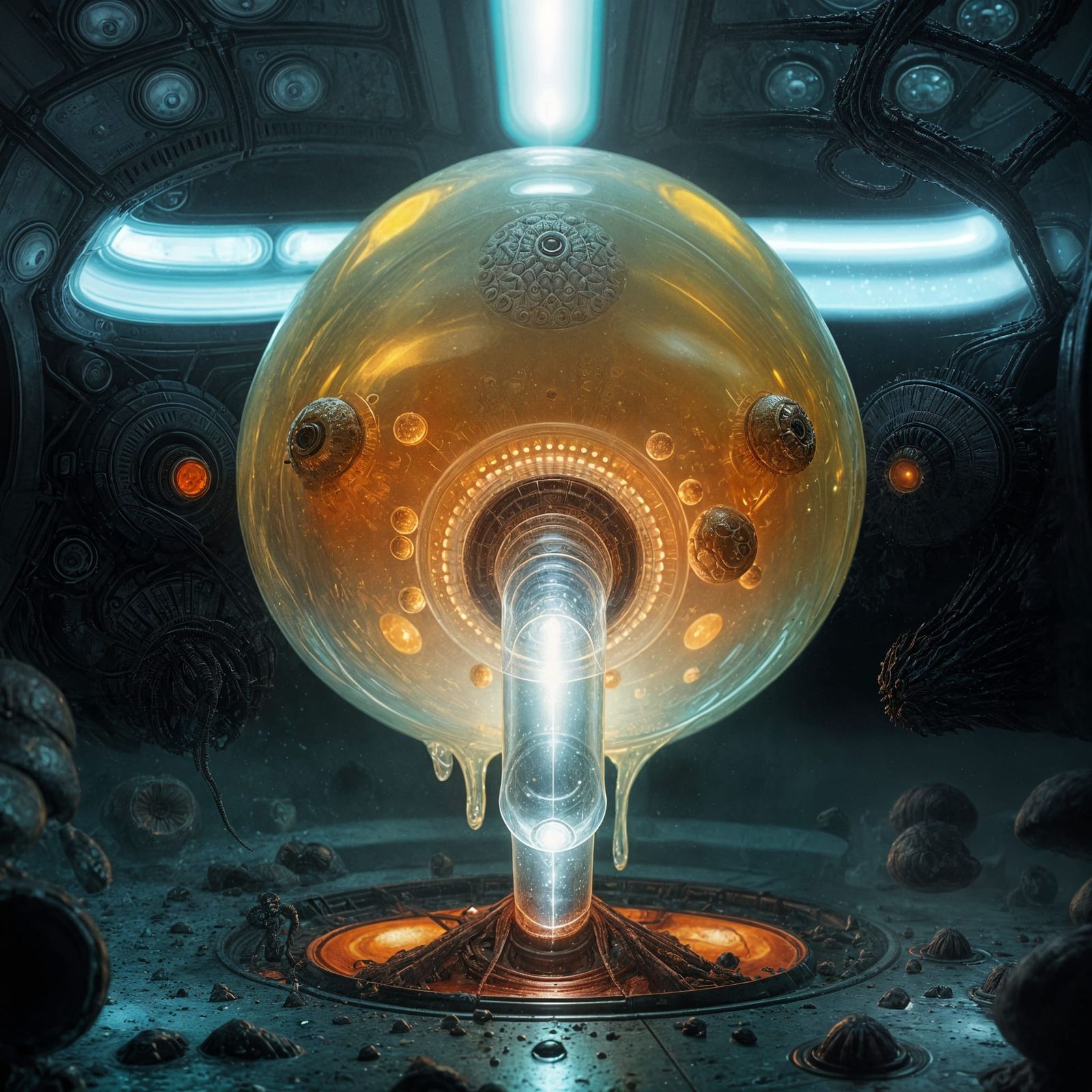 Surreal Xenomorphic Capsule with Iridescent Glow