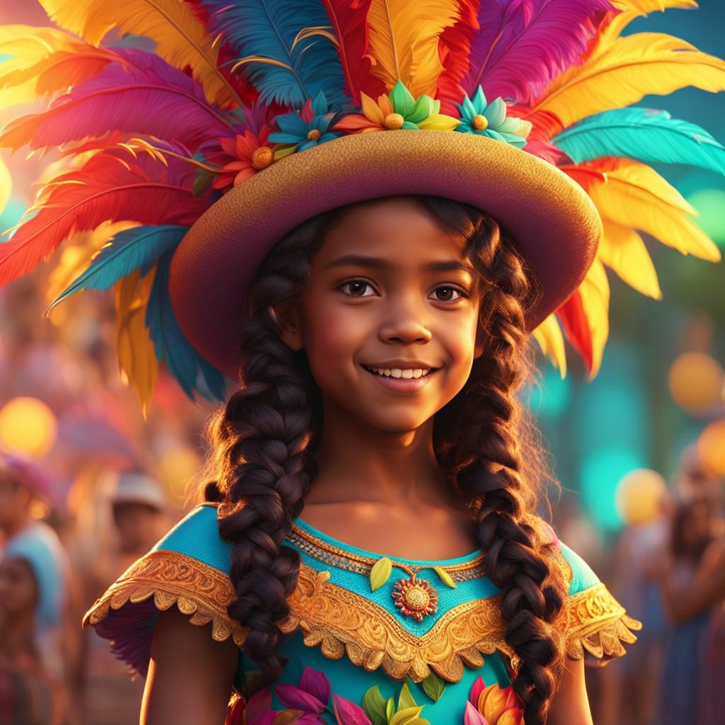 Brazilian Girl's Elaborate Costume at Carnaval: 3D Digital A...