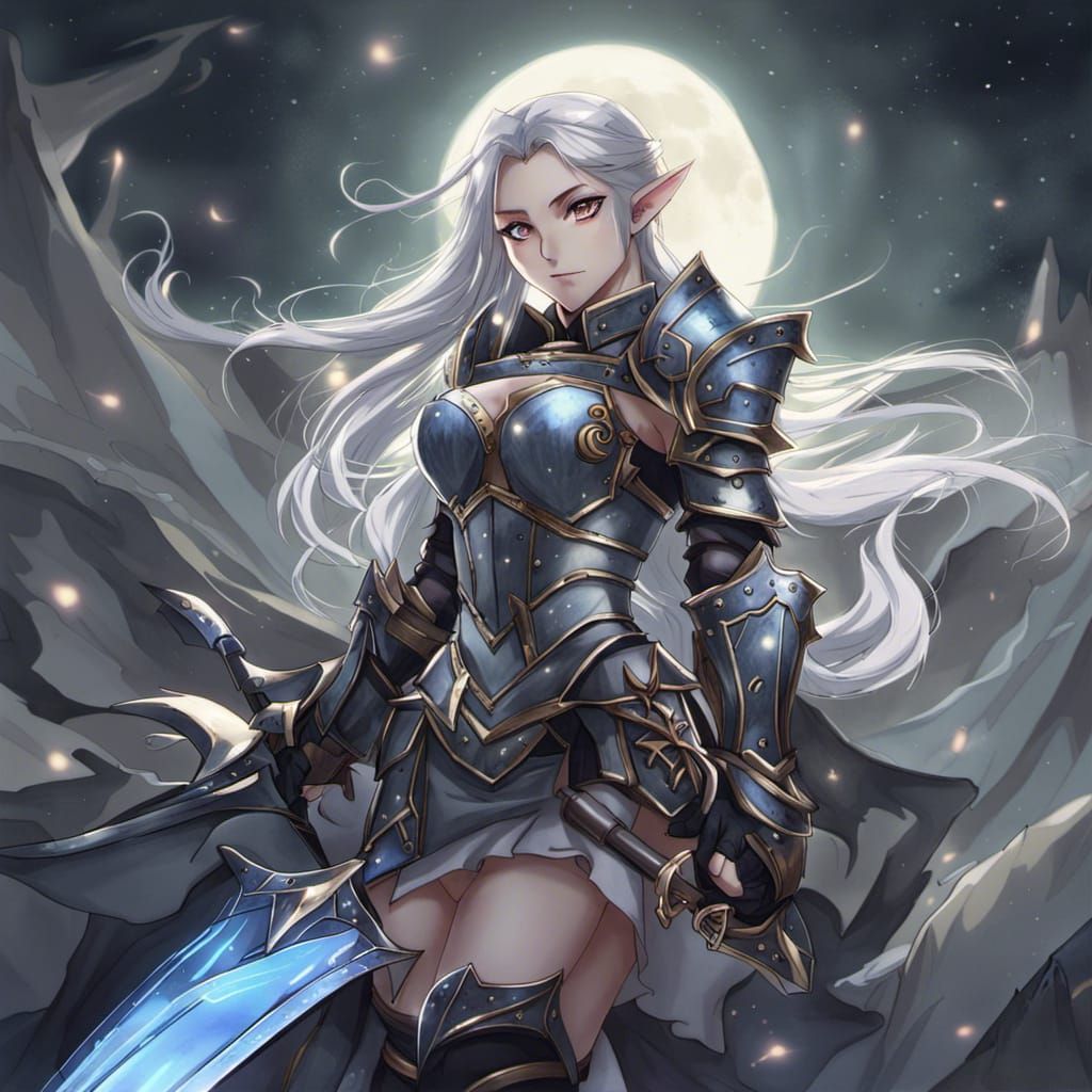 Moon Elf Rogue in Anime Style Knight Armor