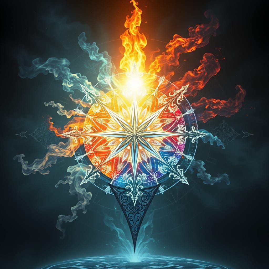 Enchanted Cardinal Directions Mandala in Baroque Style