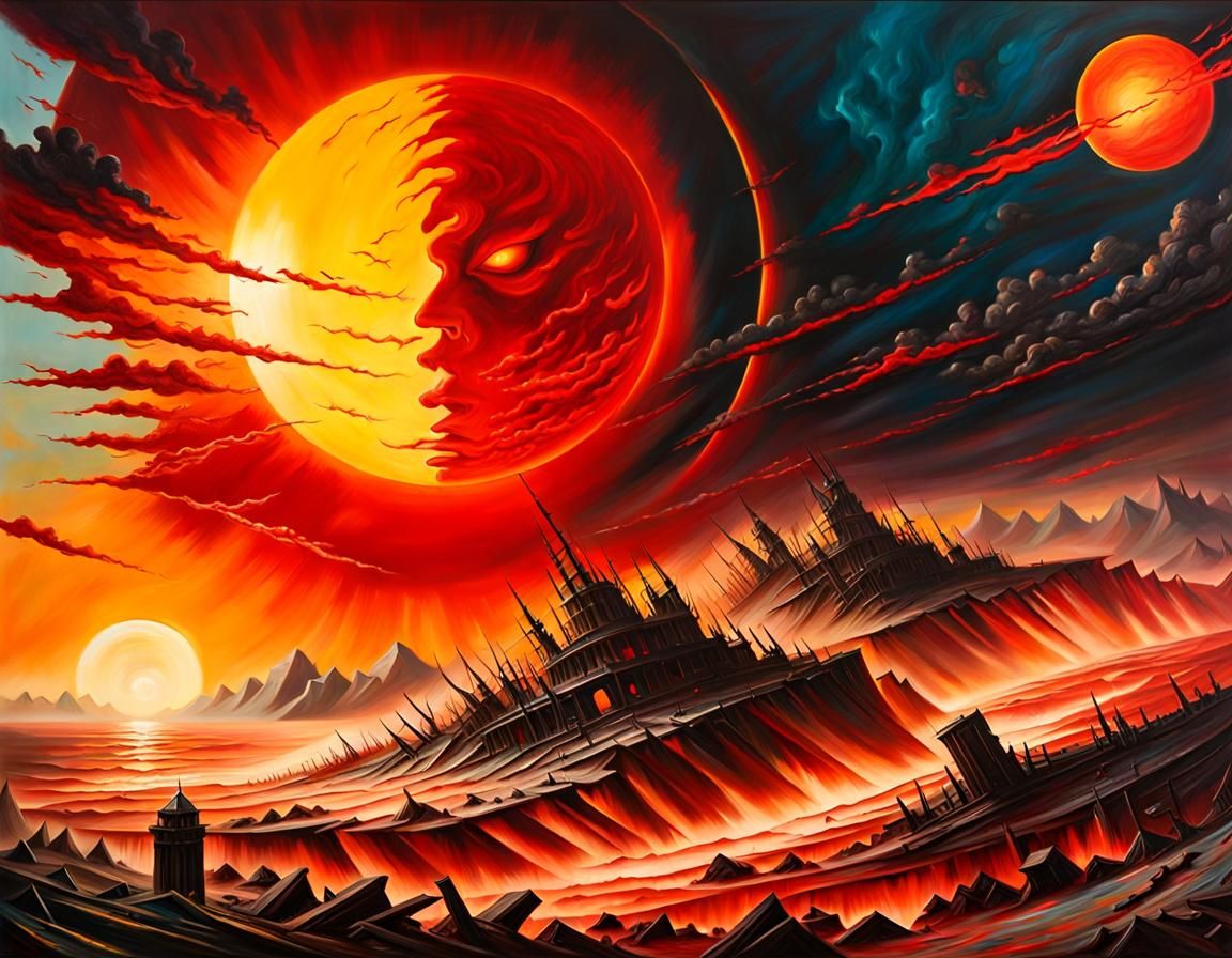 Post-Apocalyptic Earth Under an Evil Sun, Oil Painting