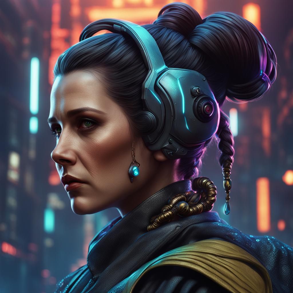 Cyberpunk Princess Leia: Detailed Matte Painting