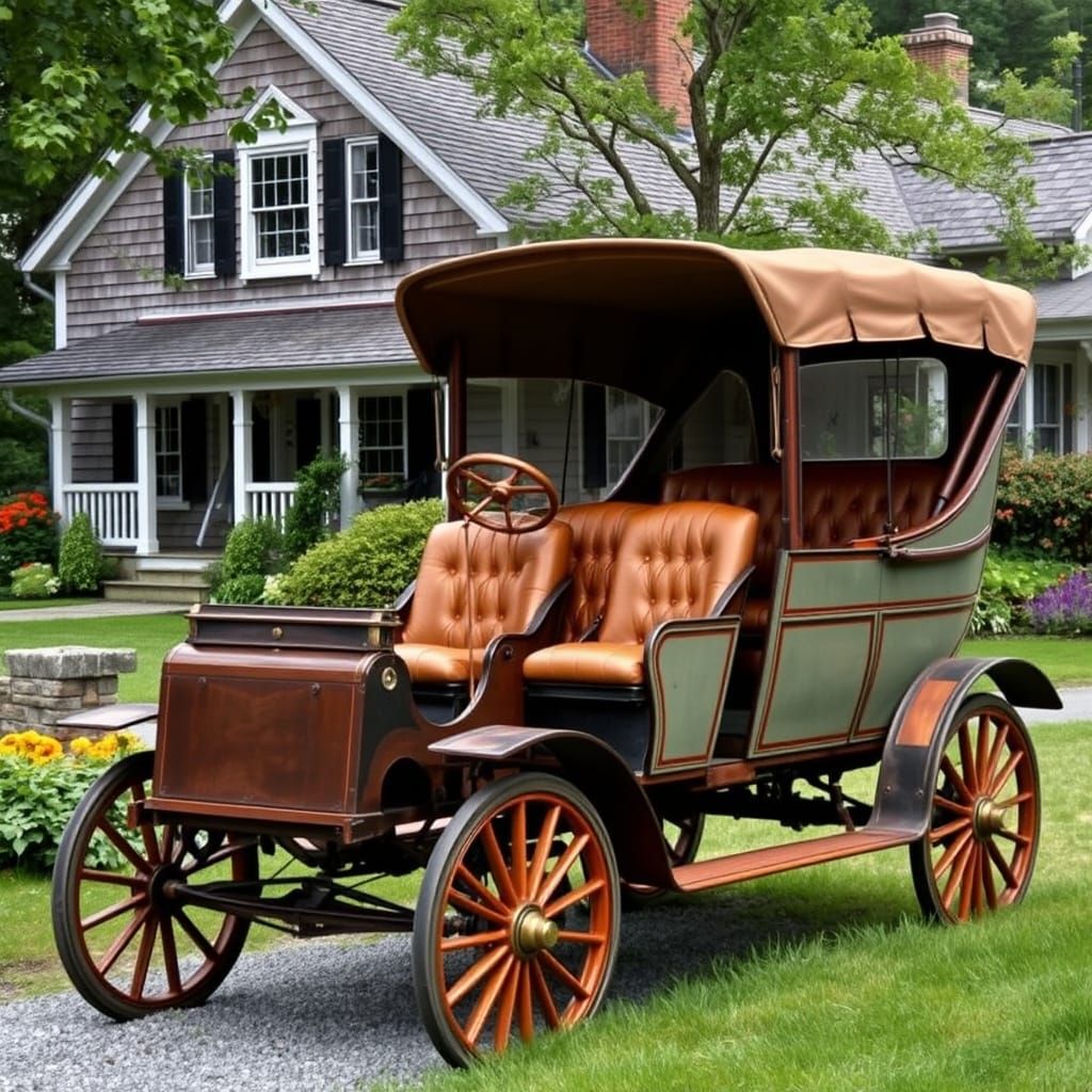 Vintage Motor Wagon at Farmhouse, Americana Style