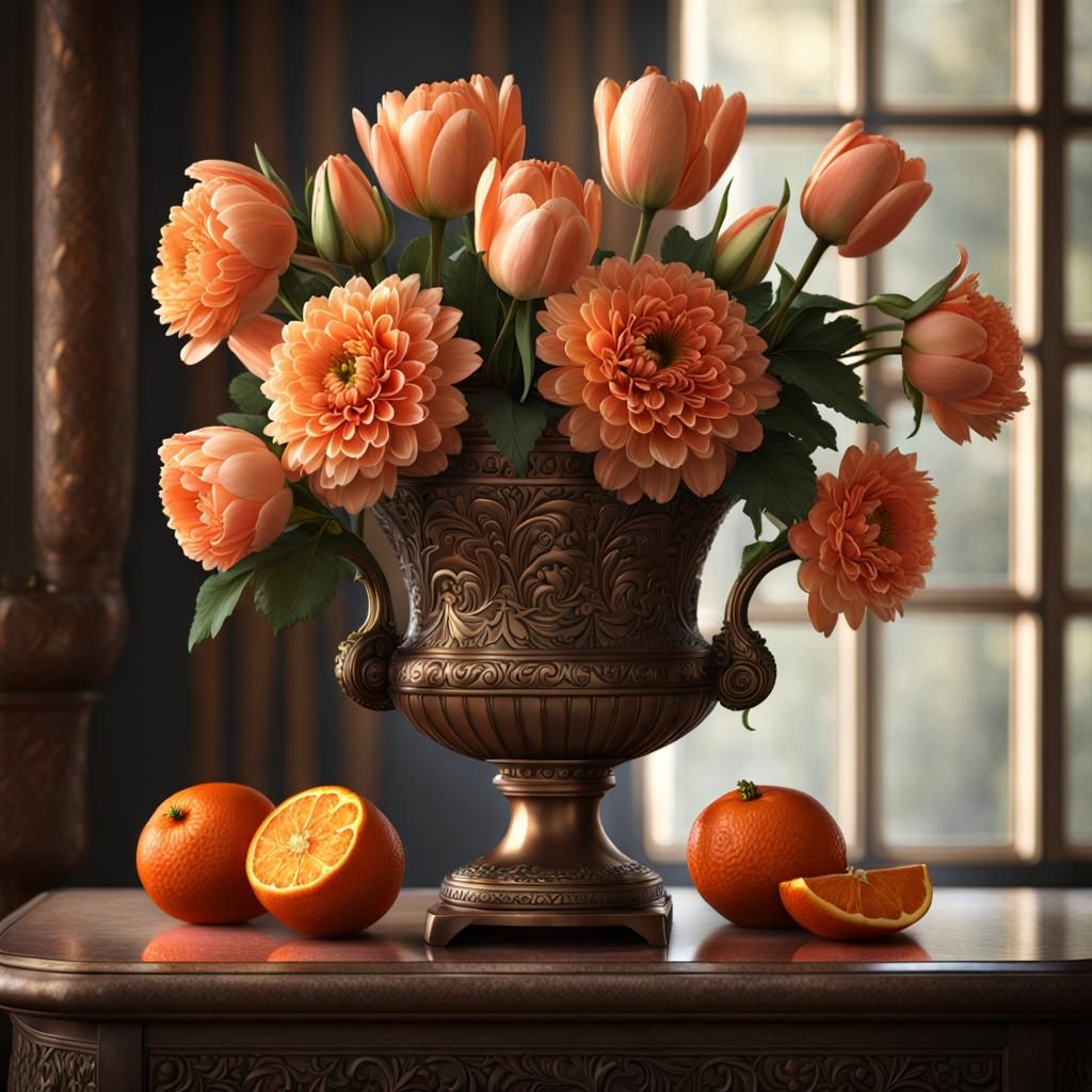 Still Life with Flowers in Bronze Urn