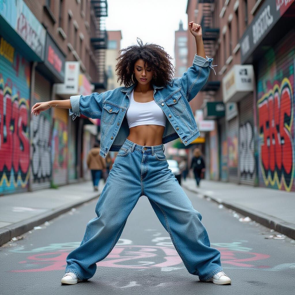 90s Girl Dancing Hip Hop in Street Art Style