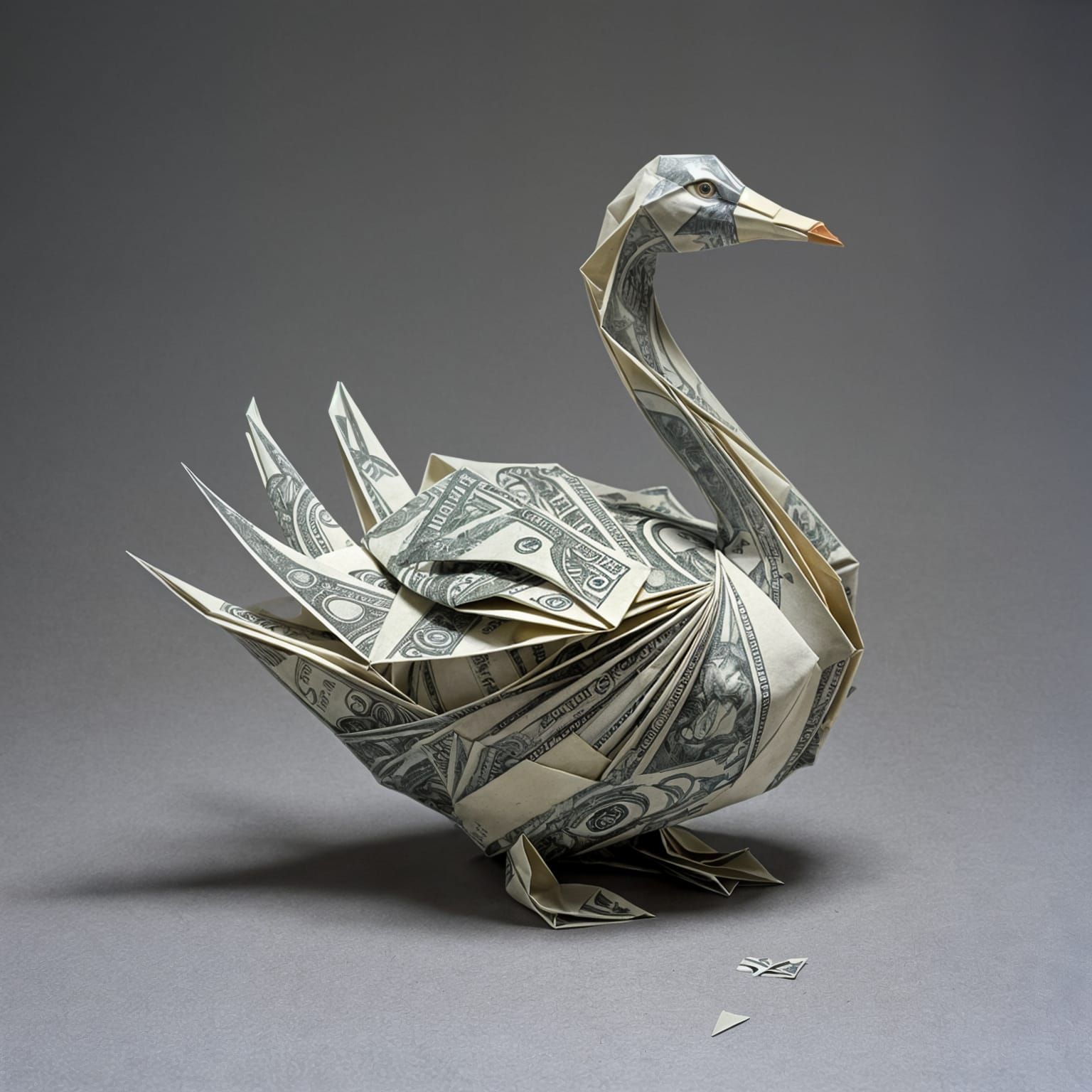 Origami Swan Crafted from USA Paper Money