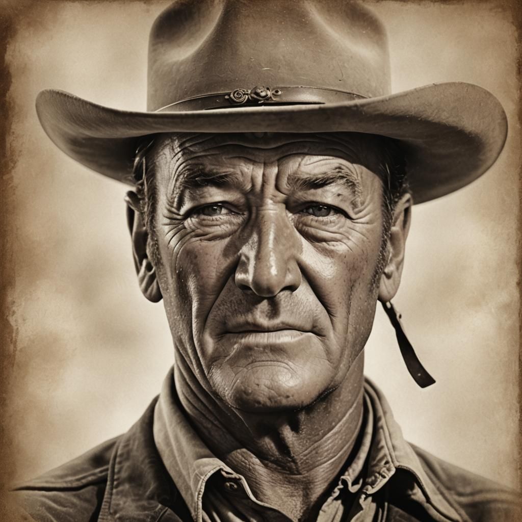 John Wayne Portrait: Wisdom and History in Sepia