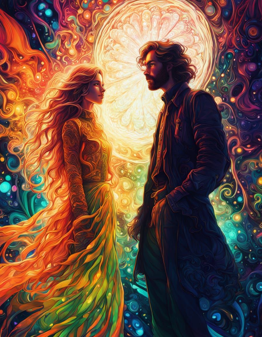 Psychedelic Manga Portrait of a Smiling Couple