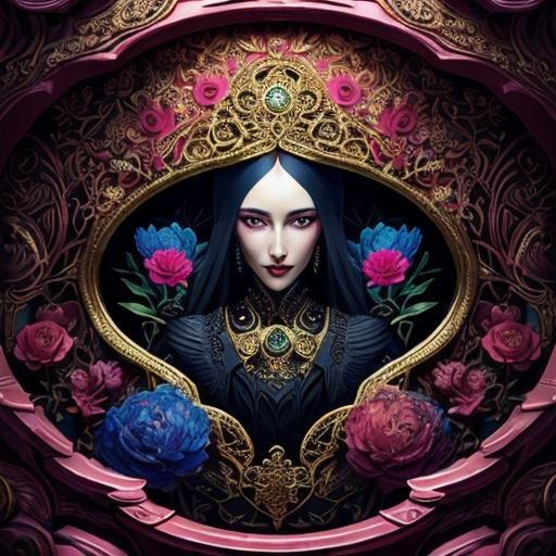 Baroque Woman with Floral Accents: Surreal Portrait