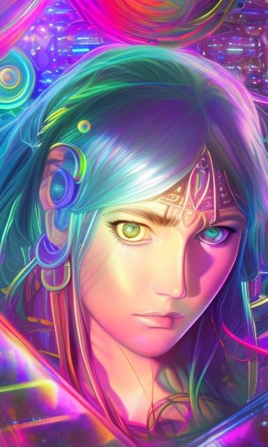 Xena Warrior Princess in Psychedelic Anime Style