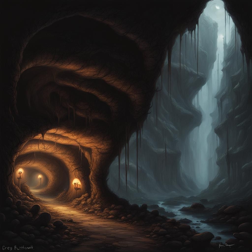 Sinister Mushroom Caves at Midnight