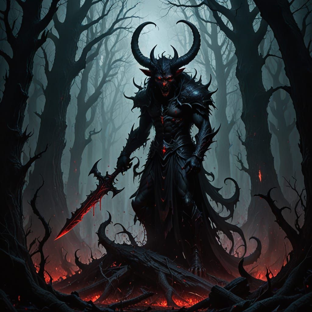 Demon of Shadow and Blood in Dark Fantasy Art