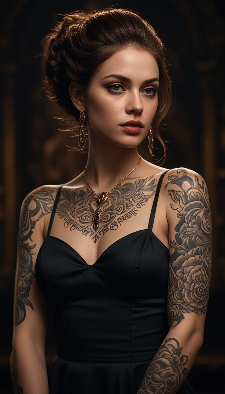 Gothic Romantic Pin-up Portrait in Dark Academia Style