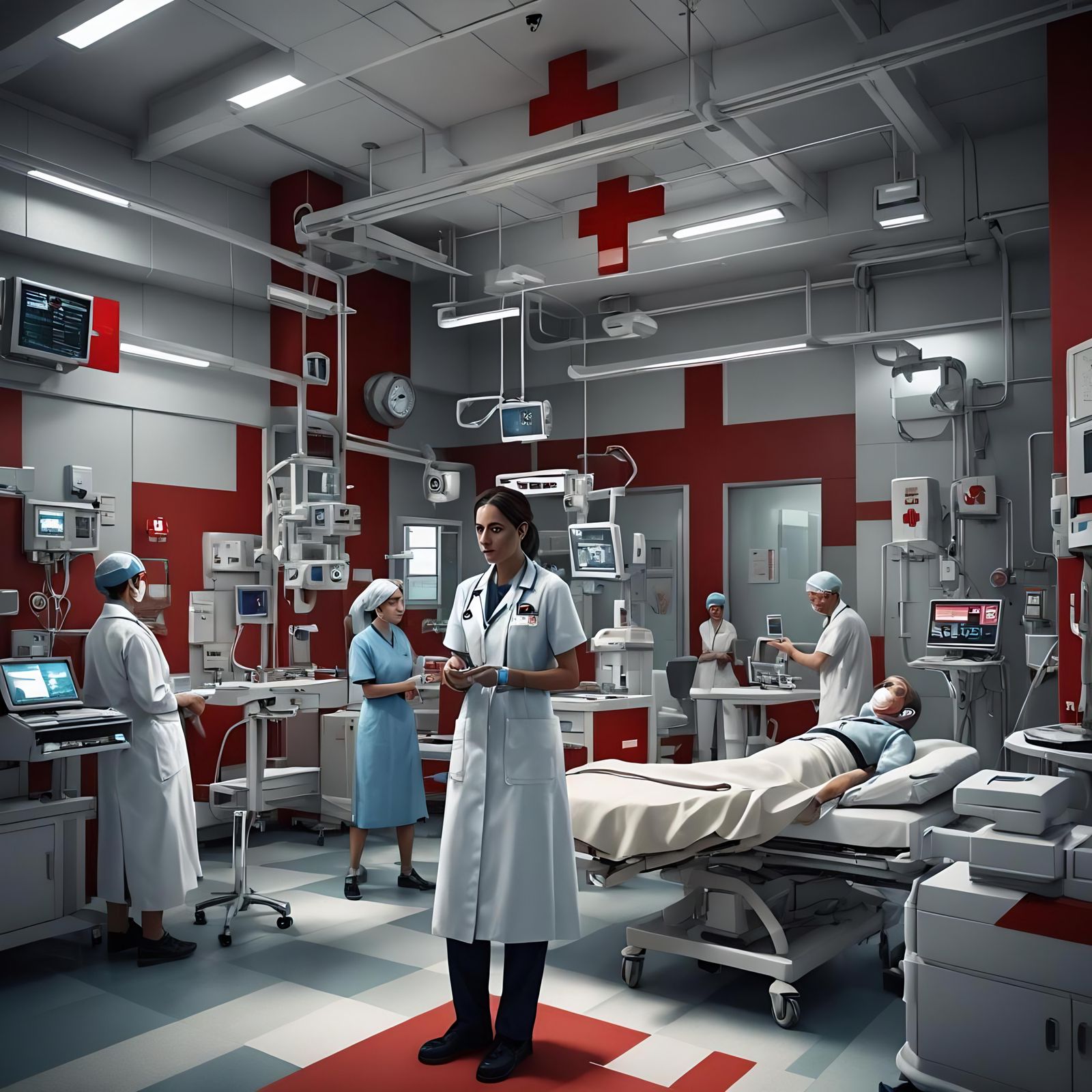 Hospital Scene with Doctor and Patient: Matte Painting
