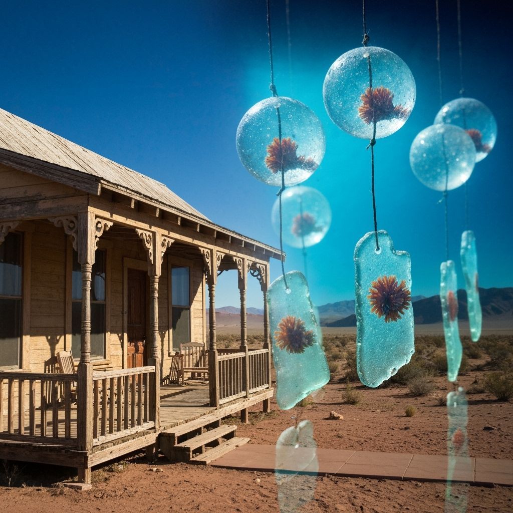 Mystical Sea Glass Wind Chime Over Desert Porch