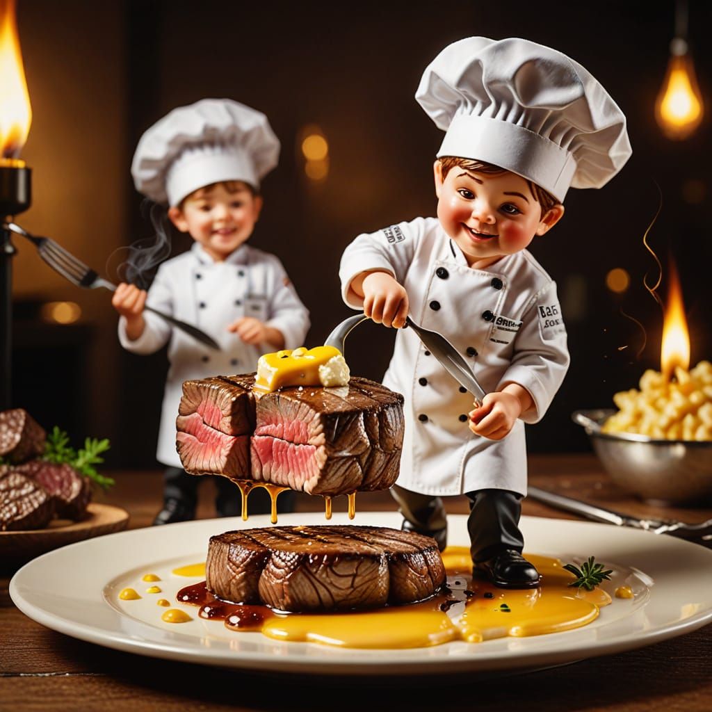 Delicious Steak with Tiny Chefs: Food Photography
