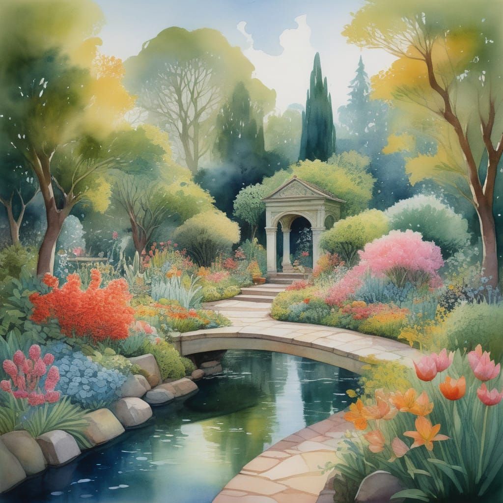 Whimsical Garden Wonderland in Vibrant Colors